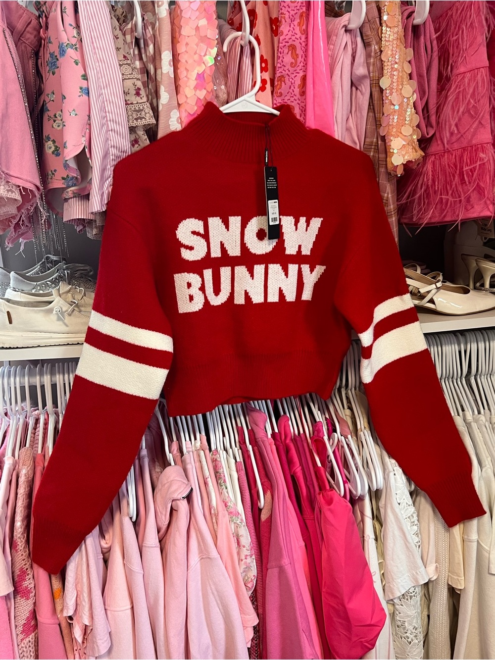 NWT-Snow Bunny Red Cropped Knit Sweater - Red